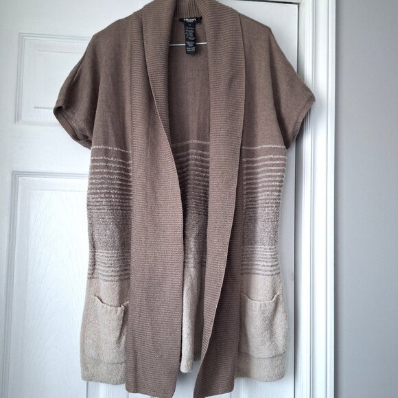 Olsen Europe Cream and Brown Short Sleeve Cardigan - Picture 1 of 5